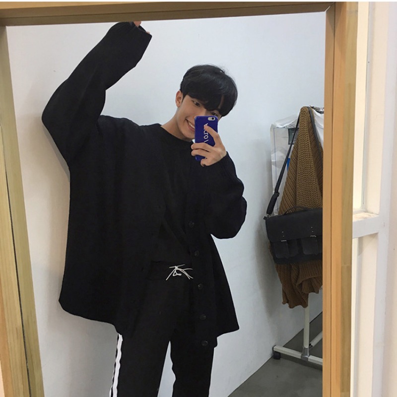 Neue männer Kleidung V-ausschnitt einreiher männer Tragen Gestrickte Pullover Lose Einfarbig Strickjacke Mantel Herbst