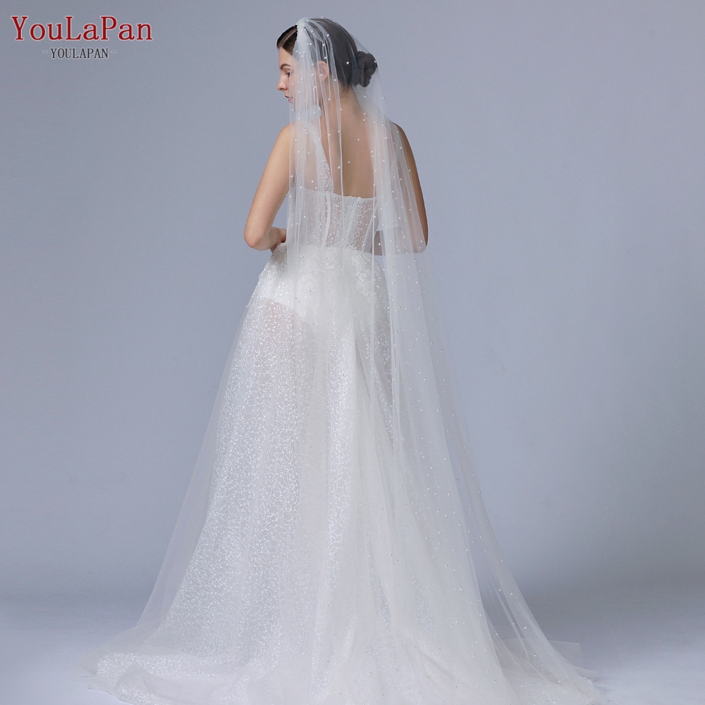 YouLaPan V05 Luxe bruidssluier van tule Parel bruidssluier met haarkam 1-laags lange bruidssluier Kathedraal bruidssluier