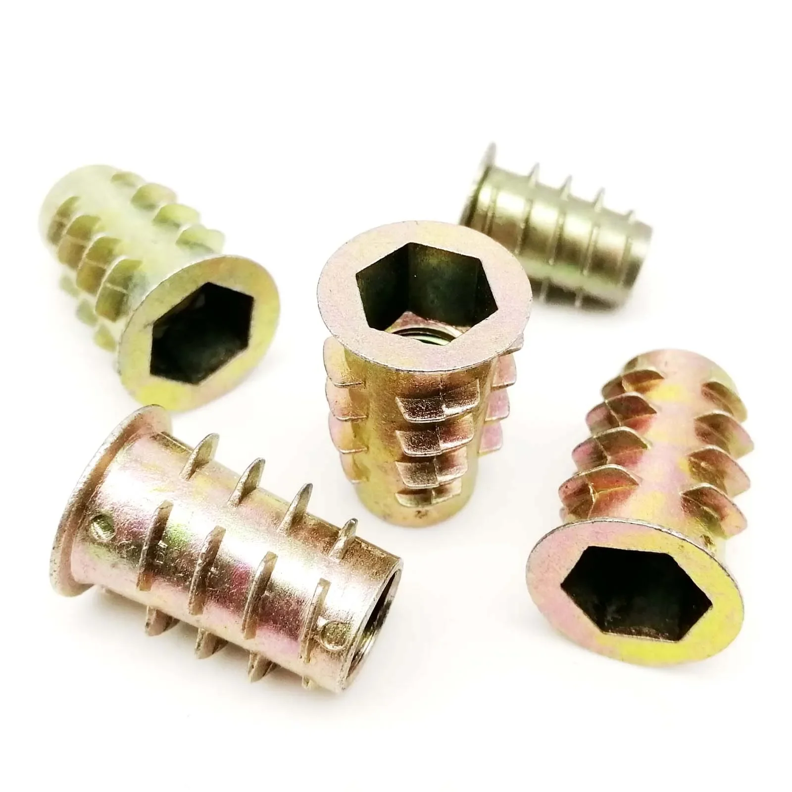 10/20pcs Metal Embedded Insert Nut E-Nut M4 M5 M6 M8 Hexagon Hex Socket Allen Head for Wood Furniture Inside and Outside Thread