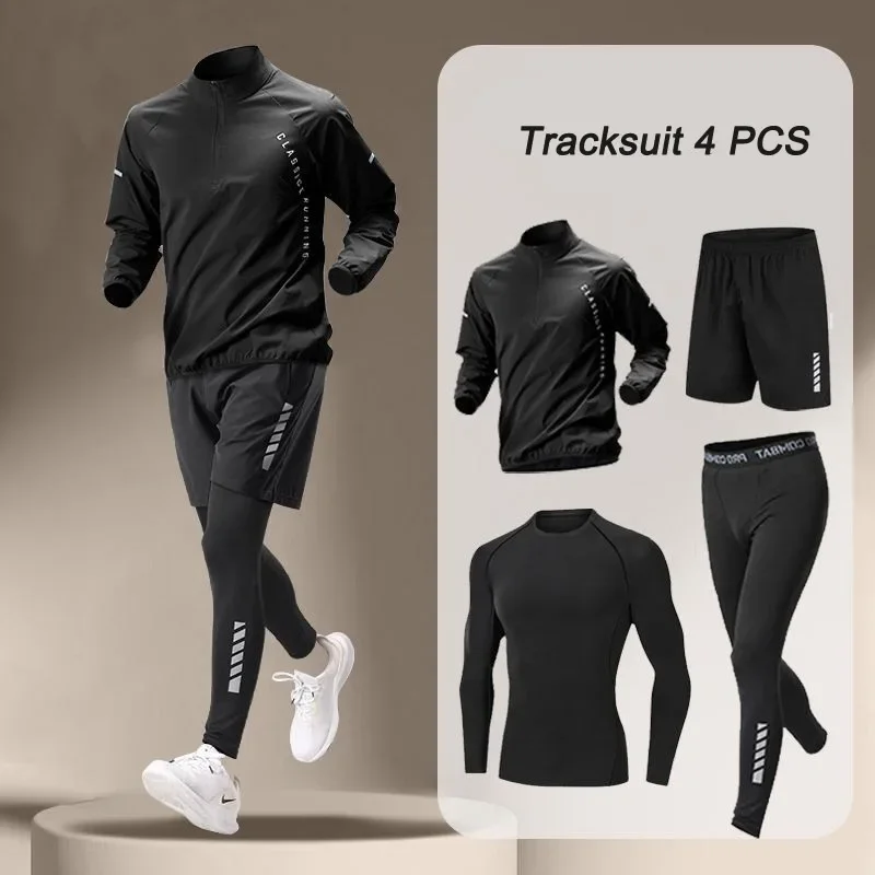 Traje de chaqueta de secado rápido para hombre, 1-4 piezas, conjuntos para correr y Fitness al aire libre, pantalones deportivos para correr, ropa de entrenamiento, verano 2025