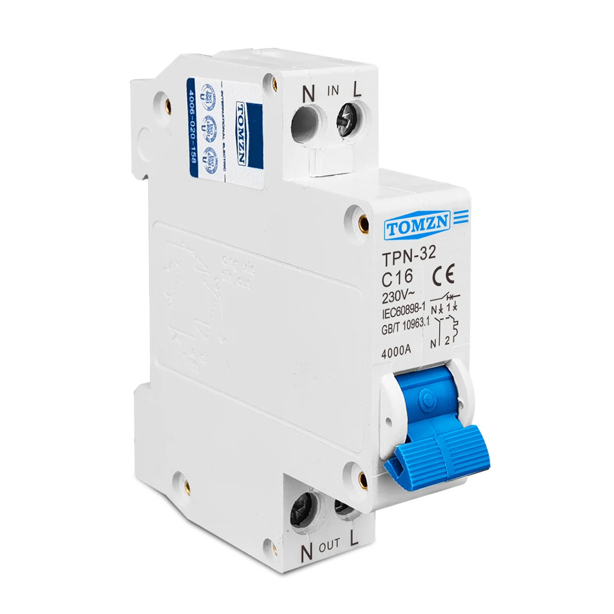 TPN 1P + N Mini disyuntor MCB 6A 10A 16A 20A 25A 32A montaje en carril Din interruptor de aire doméstico en miniatura