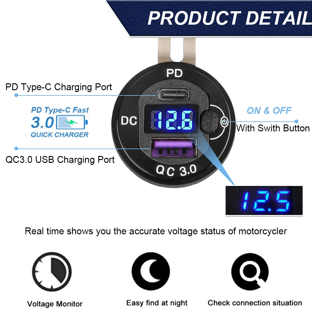 Adaptador de corriente LED tipo C para BMW S1000XR 30W PD QC3.0 12V cargador de enchufe USB para motocicleta para R1200GS F900 R/XR R1200RT para Ducati
