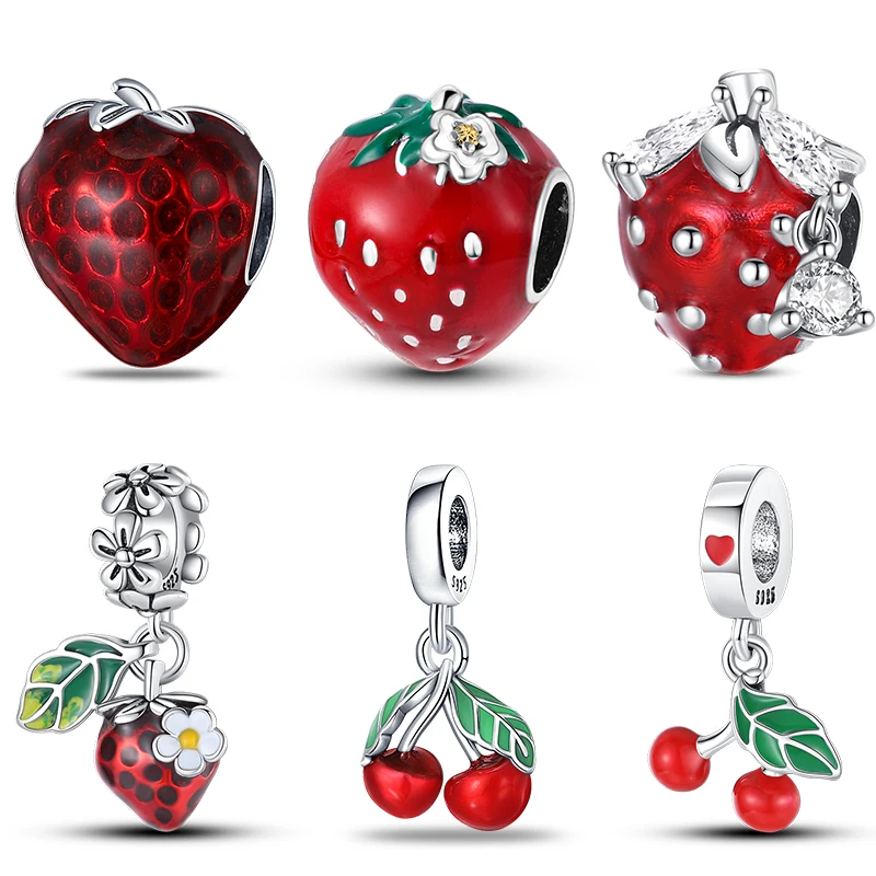 Neue 925 Silber Farbe Erdbeere Kirsche Obst Serie Charms Perlen Fit 3mm 925 Original Armbänder DIY Geburtstag Schmuck geschenke
