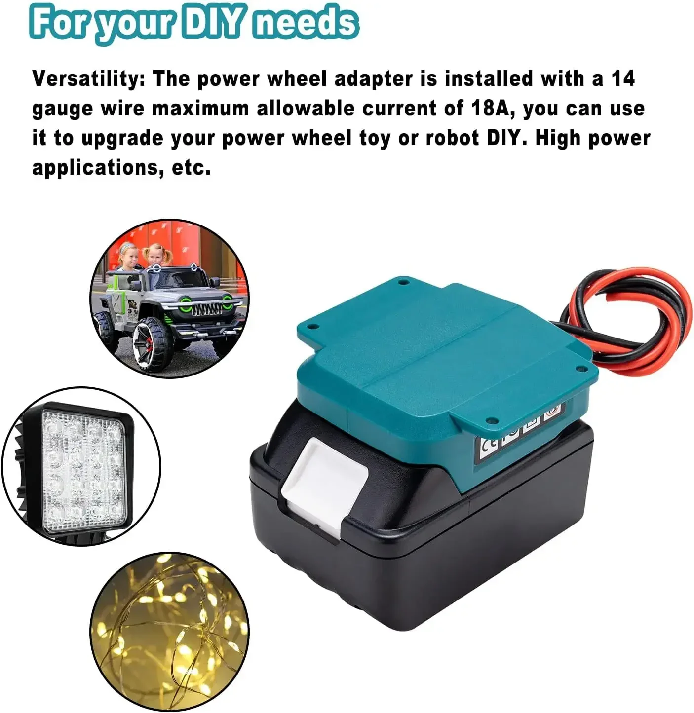 Battery Adapter for Makita 18V Battery DIY Power Wheels Adapter with 14 AWG Wire Connector for Rc Car Toys Robotics Rc Truck