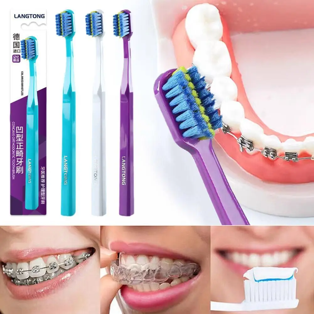 3 ชิ้นทําความสะอาดจัดฟันผู้ใหญ่จัดฟันแปรงสีฟันทันตกรรมฟันแปรงแปรงสีฟันขนนุ่มสําหรับช่องปาก