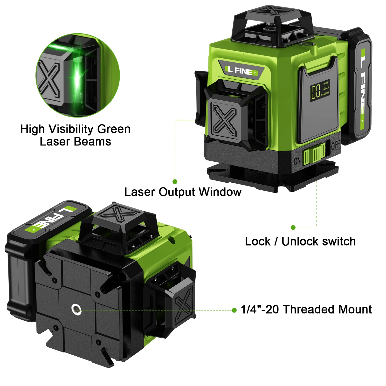LFINE 2/4D Professional Laser Level 8/16 Lines Horizontal And Vertical With Remote Control  360°Self-leveling Laser Levels