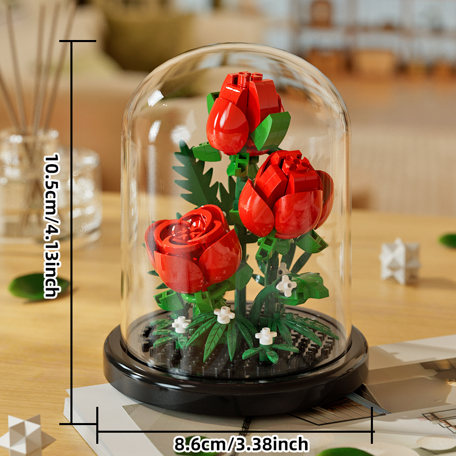 Assemblage de blocs de construction, pots de plantation (avec cache-poussière), plantes, roses, tournesols, tulipes, jouets modèles, cadeaux de noël