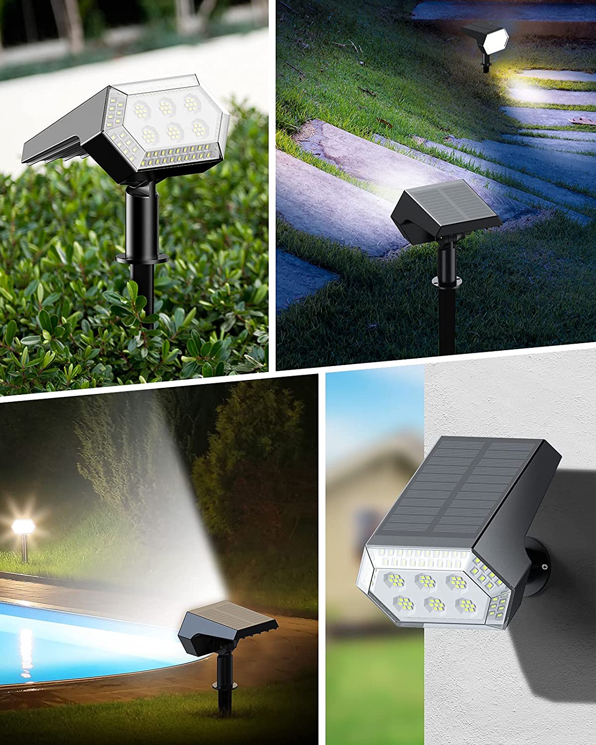 108 LED-Solarleuchten für den Außenbereich, Solarstrahler, Landschaftsstrahler, 92 LEDs, verstellbare Gartendekoration, warmweiße Lampe, IP65