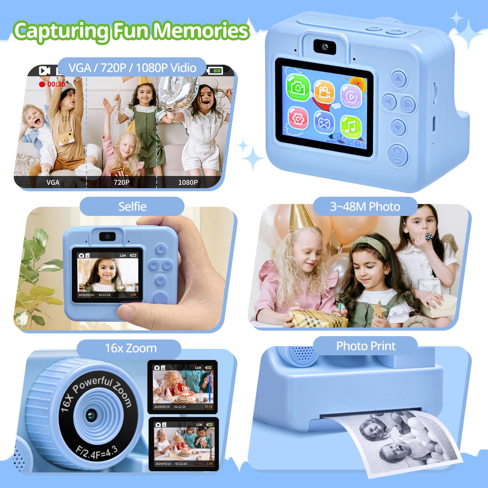 Kids Instant Print Camera Digitale Camera 1080P 2.4 ''Dubbele Camera Thermische Instant Printing Mini Speelgoed Camera Voor jongens Meisjes Gift