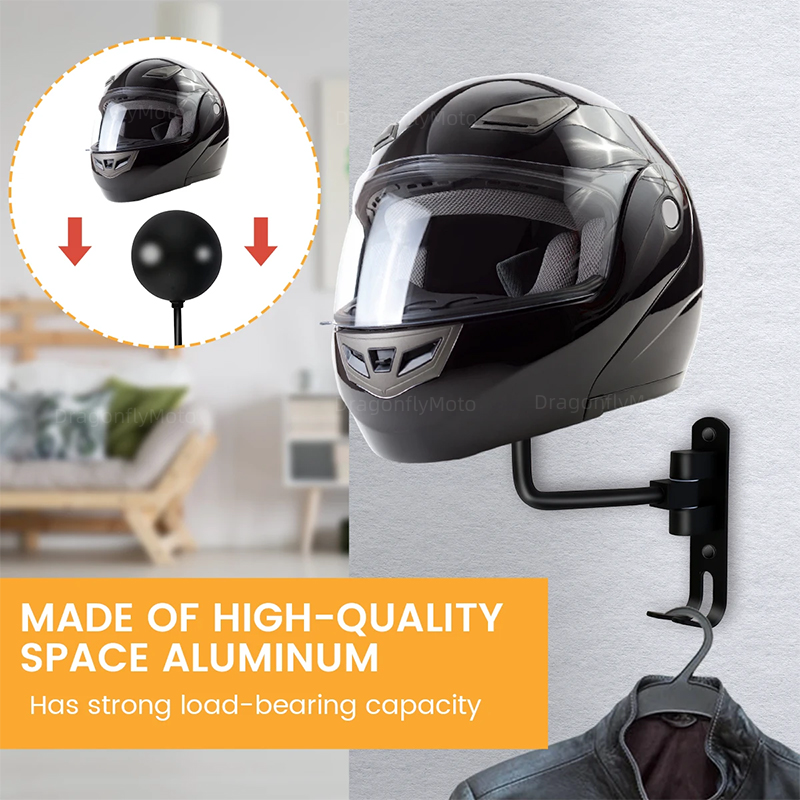 Soporte para casco de motocicleta Soporte para casco de montaje en pared 180 °   Colgador de casco giratorio con ganchos para abrigos, gorras, bicicleta, béisbol, Rugby