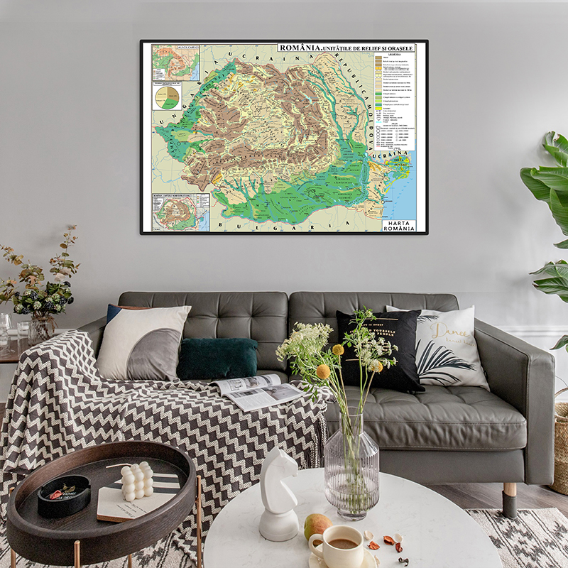 Mapa Rumunii Obraz na płótnie w rumuńskim plakat ścienny na prezent podróżny Artykuły szkolne Biuro Dekoracja domu 59 * 42 cm