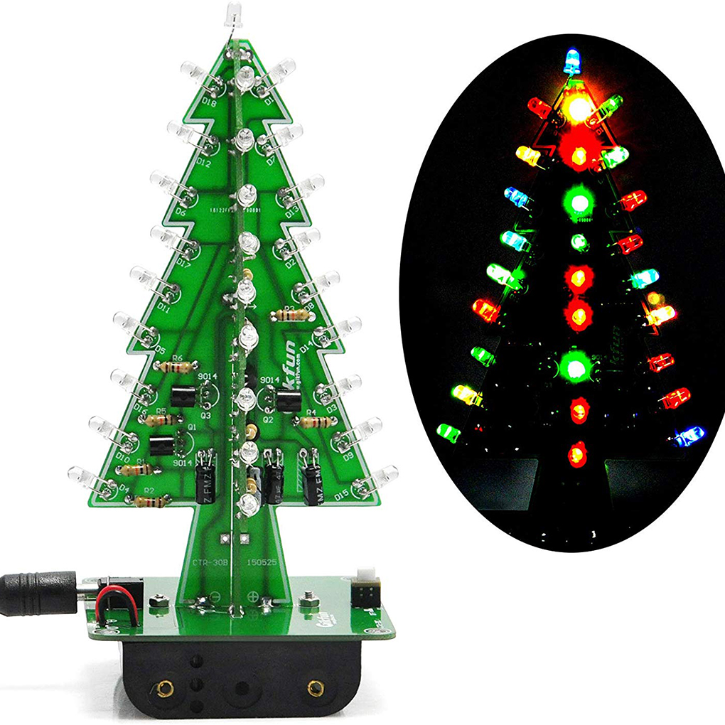 Kit flash a colori LED per albero di Natale fai-da-te Decorazioni natalizie fai-da-te per bambini Set elettronico 3D Strumento di saldatura PCB a LED lampeggiante