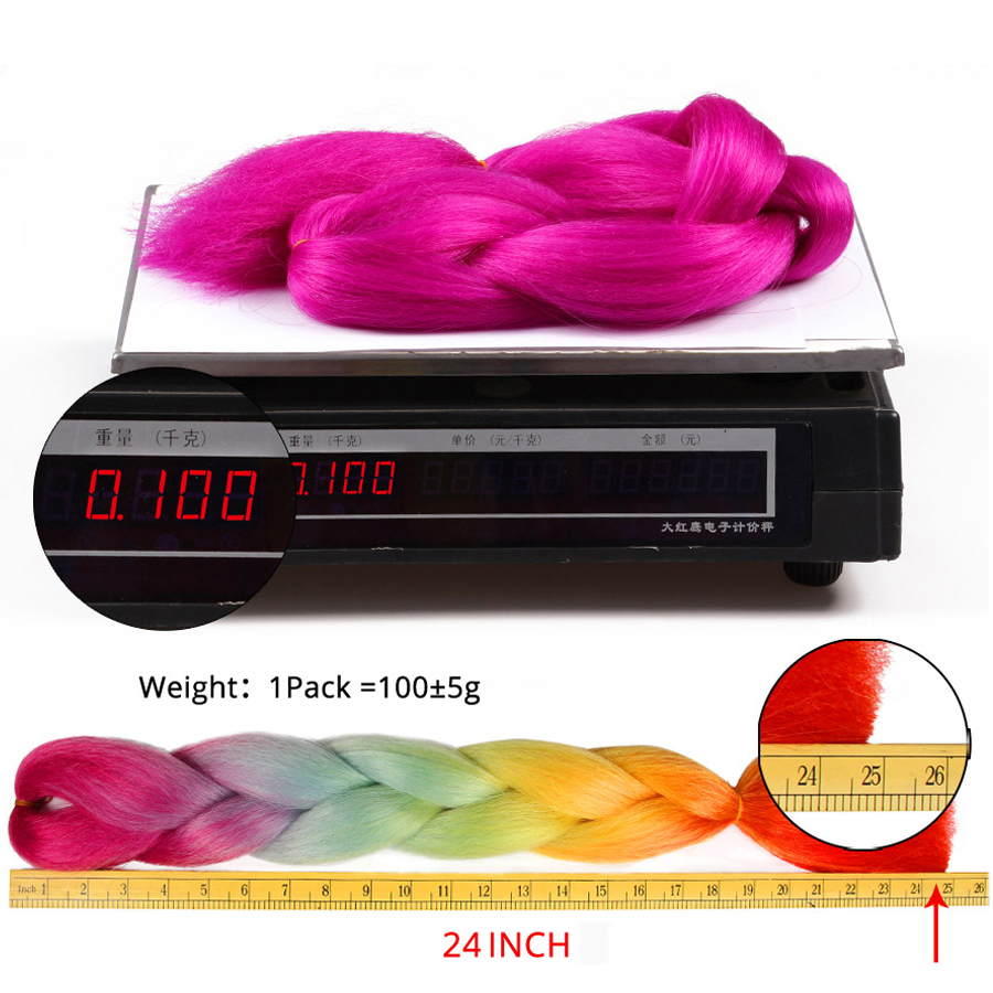 24g 100g sintético jumbo trança cabelo ombre arco-íris extensões do cabelo festival enorme crochê caixa de tecelagem tranças de cabelo hairpieces