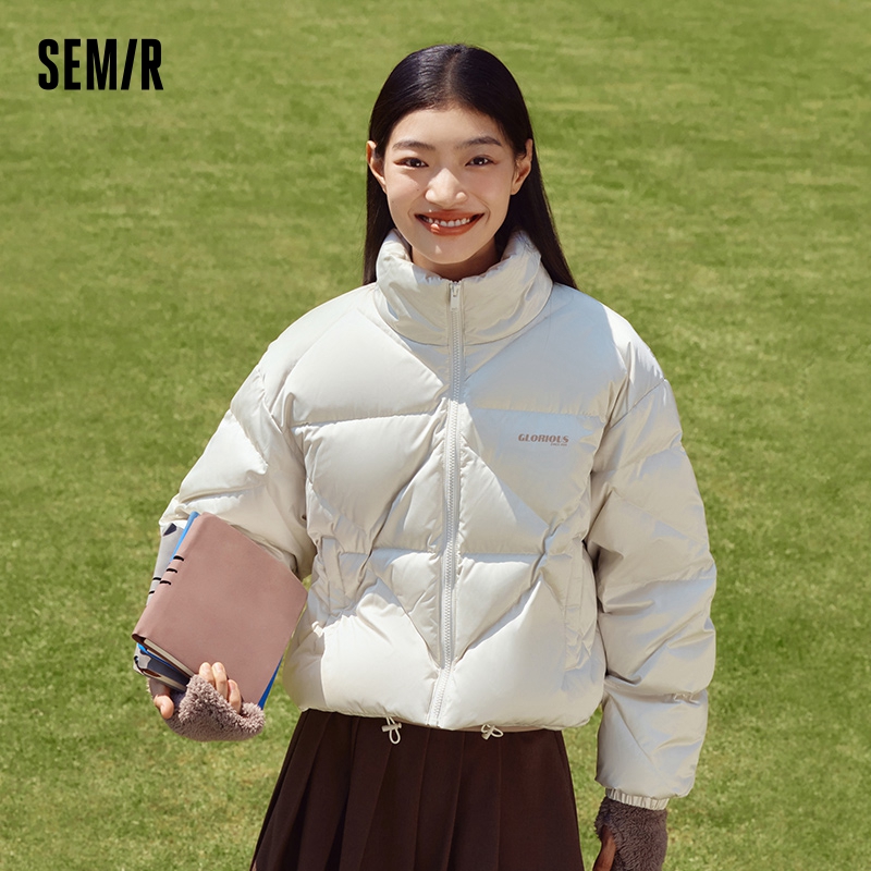 Semir แจ็คเก็ตขนเป็ดผู้หญิง, แจ็คเก็ตสั้นขาสี่เหลี่ยมขนมเปียกปูนยาวโอเวอร์ไซส์ฤดูหนาว2023แจ็คเก็ตขนเป็ดคอตั้งแฟชั่นแบบเรียบง่าย