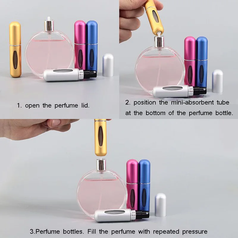 5/8ml Perfumy w sprayu Butelka wielokrotnego napełniania Dozownik do butelkowania płynnego rozpylacza Dolne ładowanie Przenośna podróżna sub-butelka kosmetyczna