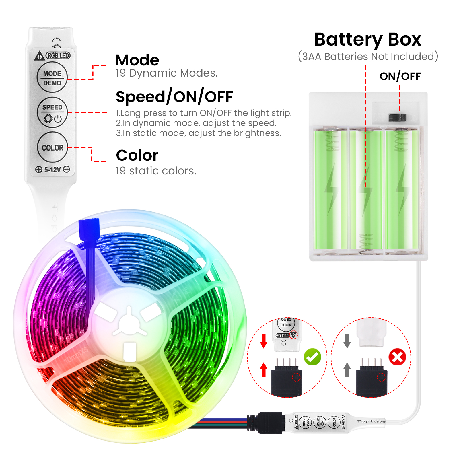 Tira de luces Led RGB con batería 3AA, 5V, 5050, con Control remoto de 3/17/24 teclas, cinta Flexible, luz Led impermeable, retroiluminación de TV