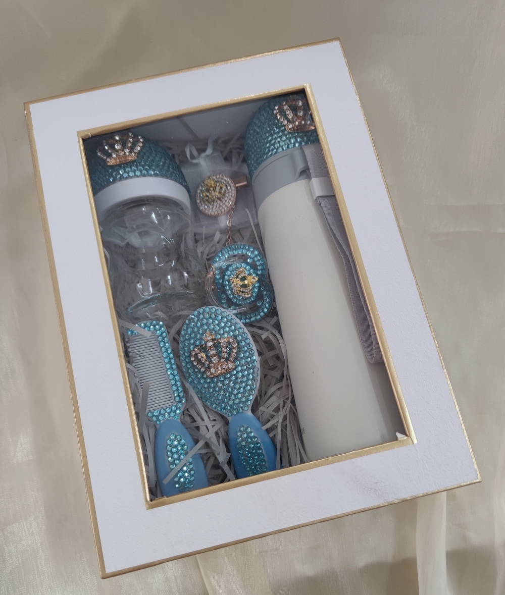 Dollbling ทารกแรกเกิด Bedazzled ขวดนมชุดหวีและแปรง Rhinestones ของขวัญกล่อง Keepsake การถ่ายภาพทารกเนอสเซอรี่ Deco