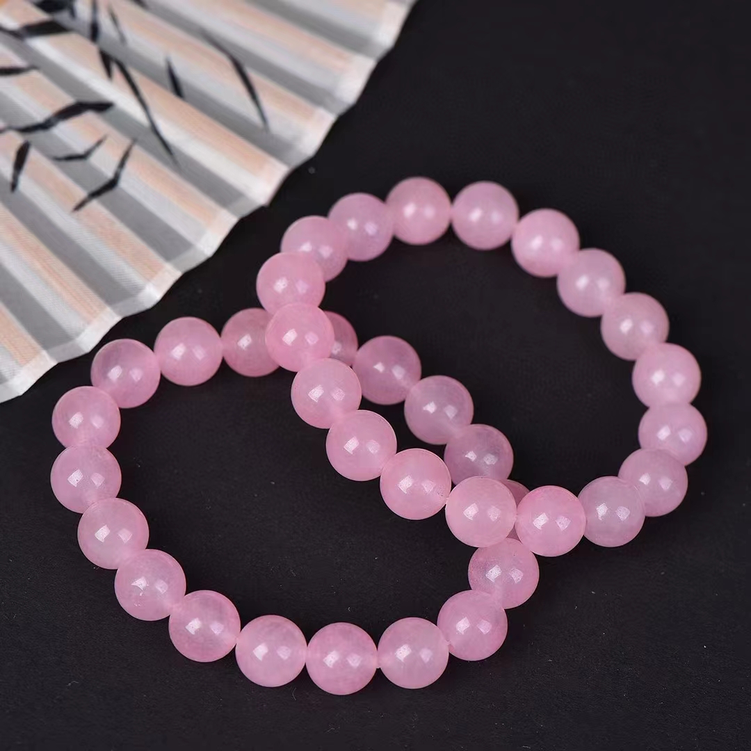 Rose Quartz Pink Crystal Hand Chain Natural True Lovers Stone Round Beads Bangle Women Gemstone Elastic Bracelets Charms Jewelry