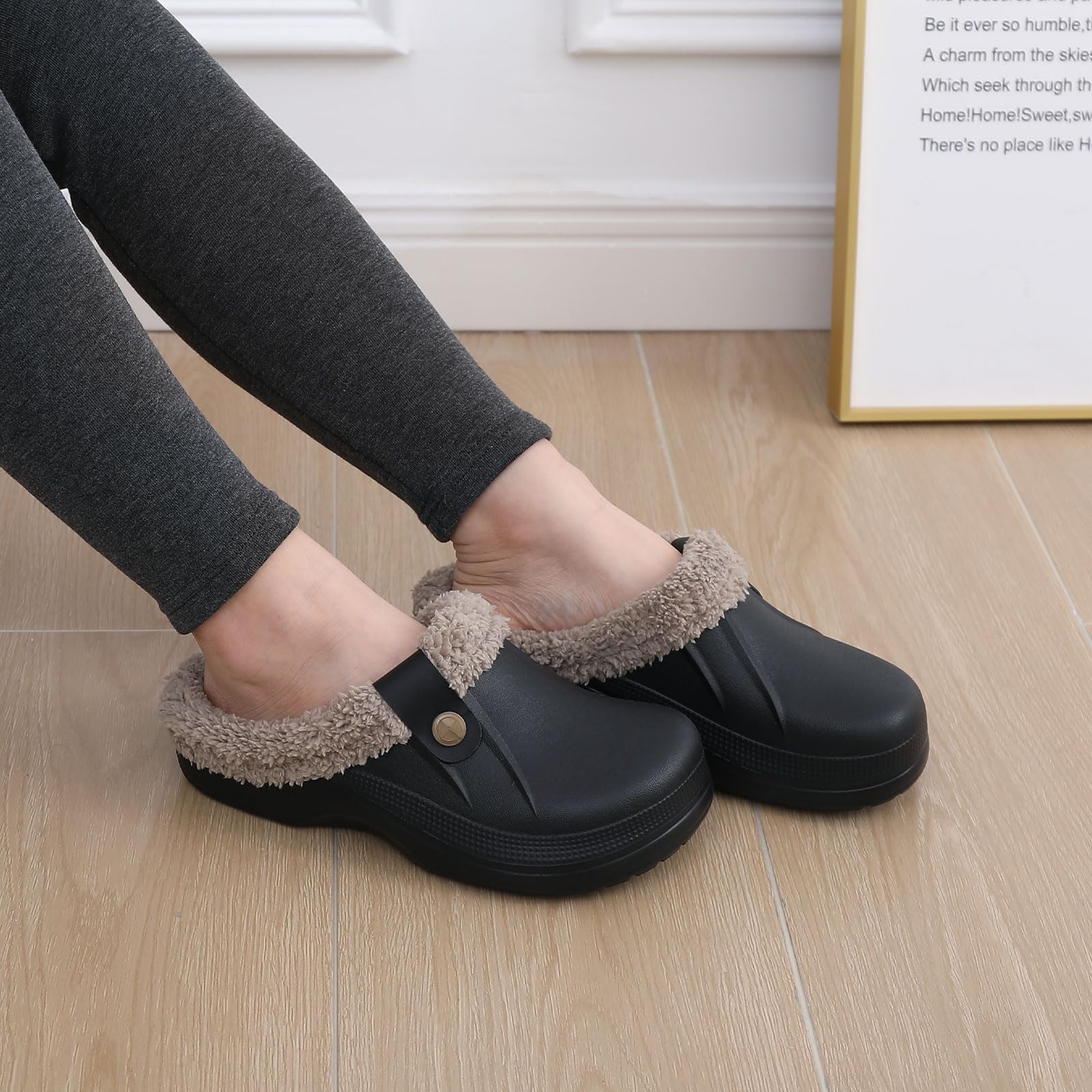 Crestar ผู้หญิงและผู้ชายขนสัตว์เรียงราย Clogs หน่วยความจําโฟม WARM Fuzzy รองเท้าแตะฤดูหนาวใหม่กันน้ําในร่มกลางแจ้งรองเท้าแตะสบาย