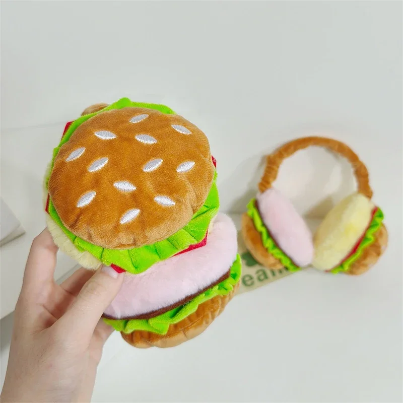 柔らかくて暖かいハンバーガーのイヤーマフ,かわいい,面白い,フライドポテト,屋外,防寒,イヤーマフのカバー,新年の贈り物,冬,2022