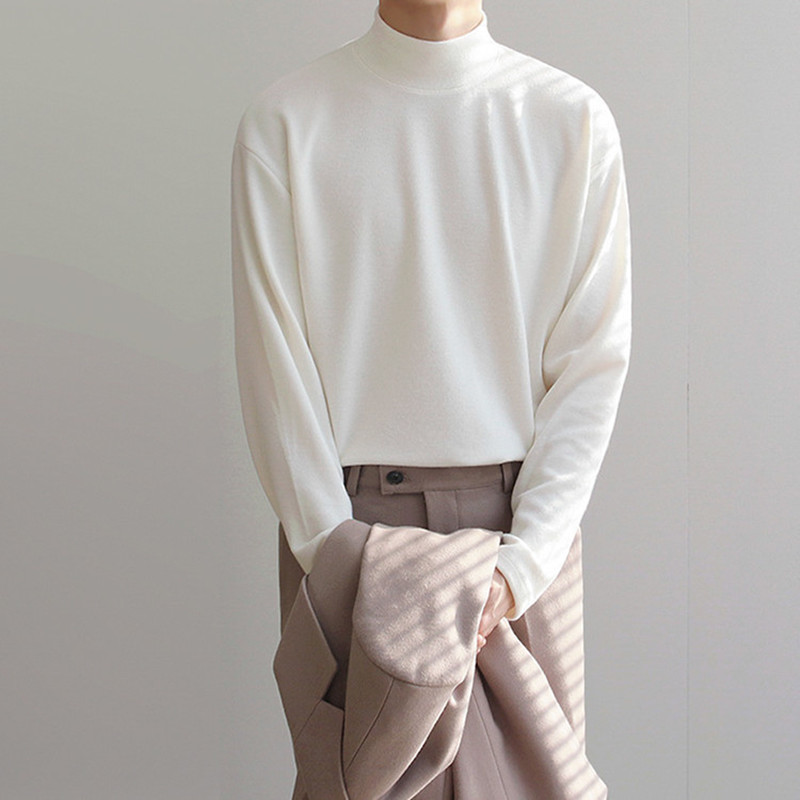 Yasuk primavera Otoño Invierno sólido Casual felpa cuello alto hombres parte inferior suelta doble cara suéter de terciopelo Simple cálido tamaño grande