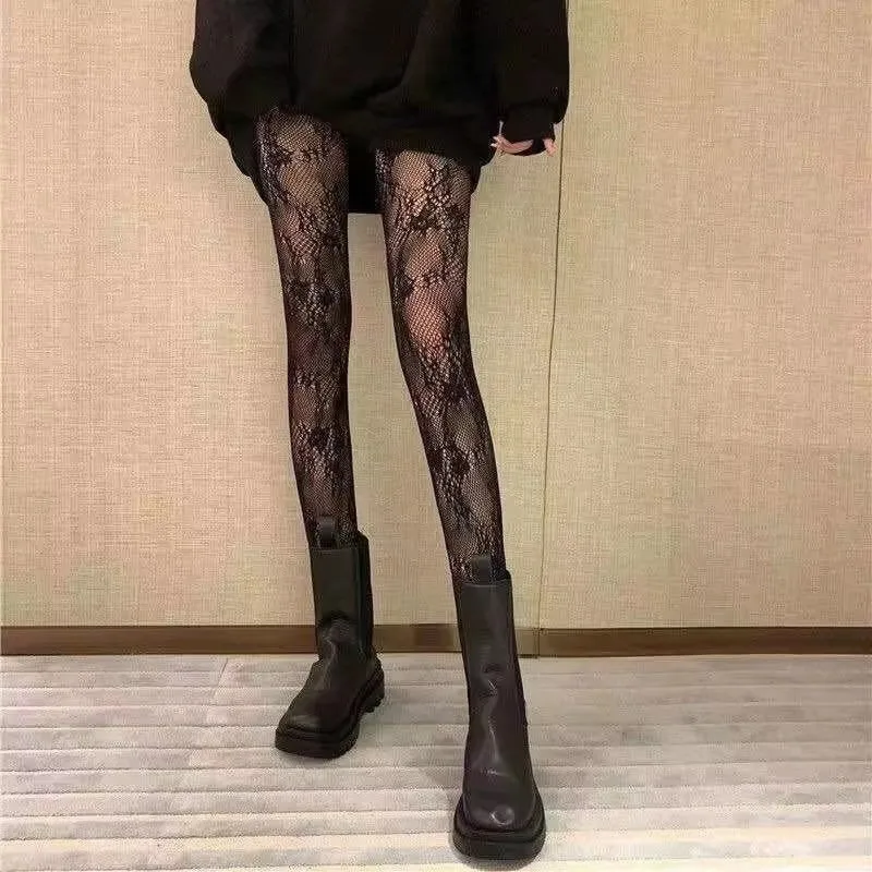 Meias arrastão sexy menina quente oco floral borboleta brilhante branco meia-calça mulher punk boate preto sexy meias