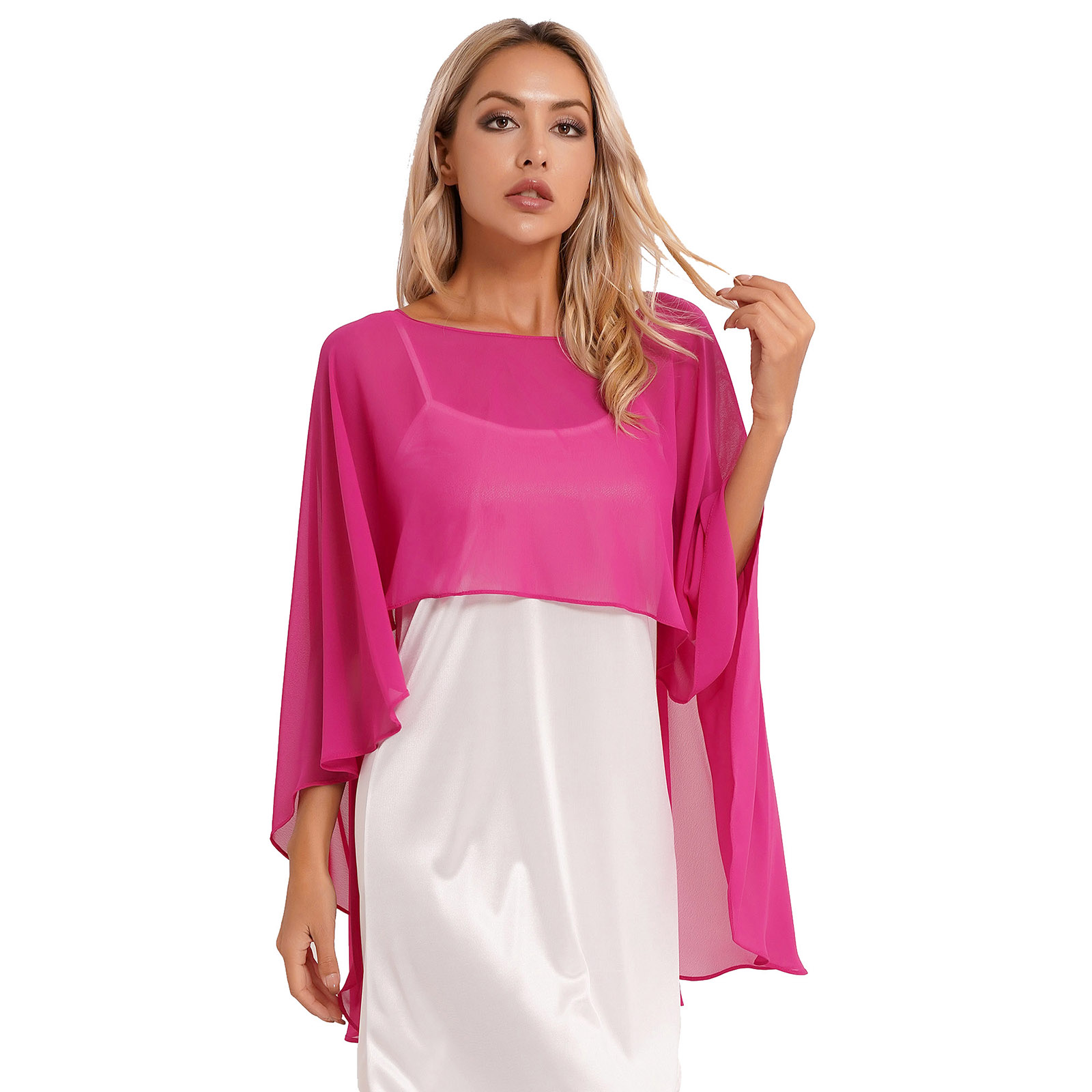Damen Chiffon Solid Pullover Capes Schal Hi-Low Saum Dünne weiche Achselzucken Ponchos für Hochzeit Braut Brautjungfer Abend Party Kleid