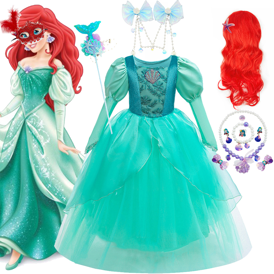 Vestido de sirena para niñas, disfraz de fiesta temática de princesa de dibujos animados, apliques de lentejuelas para niños, vestidos esponjosos de tul hasta el suelo