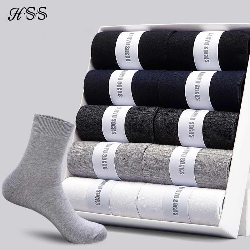 HSS 2023 calcetines de algodón de los hombres nuevos estilos 10 par/lote de negocios negro calcetines de hombres transpirables de verano de primavera para hombre tamaño (6,5-12)