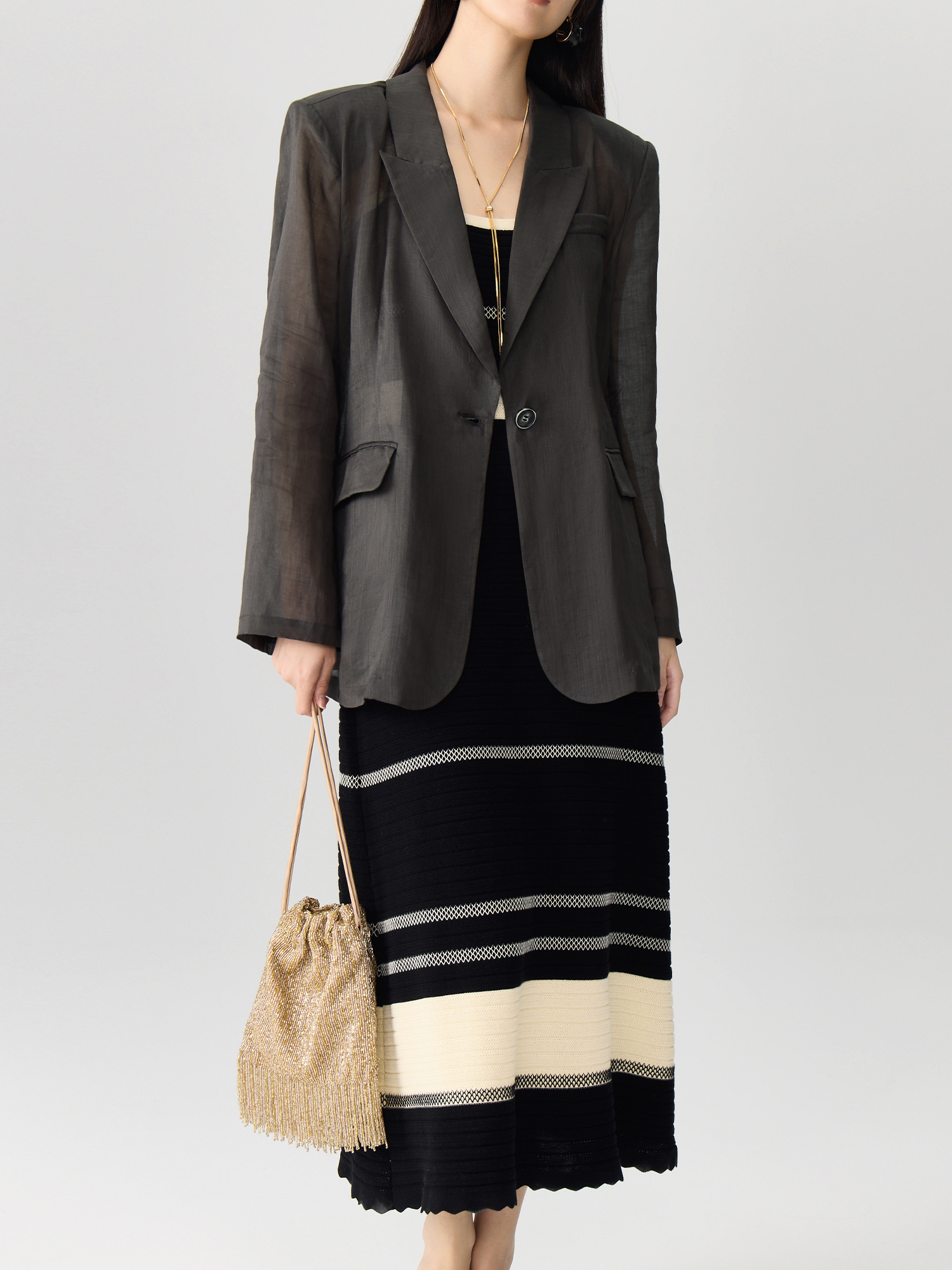 Dushu Frauen dünne Blazer Mäntel Herbst neue dunkle graue einfache elagant gekerbte Kragen Büro Dame Blazer Jacke 24 ds83130