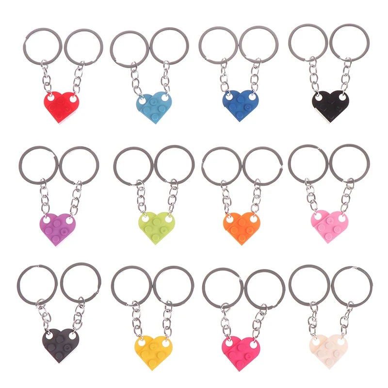LLavero de ladrillo con forma de corazón de amor para parejas, llavero de bloque de construcción de corazón Separable de amistad para mujeres y hombres, accesorios para coche, 2 uds.