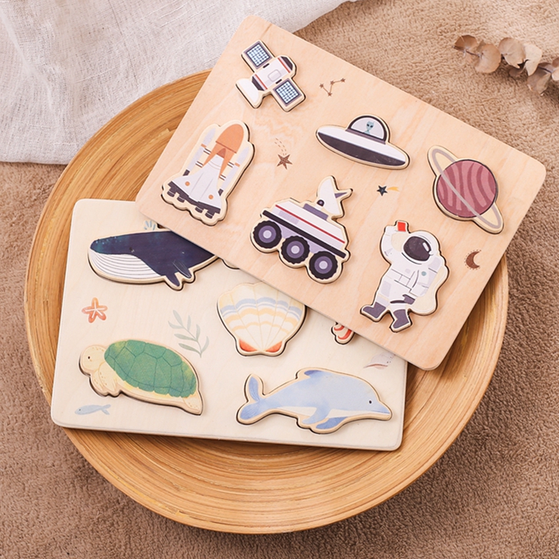 Holz Puzzle Montessori Spielzeug Baby Cartoon Ozean Tier Bunte Lernen Bildung Block Spielzeug Tangram Jigzaw Kognitive Kind Geschenk