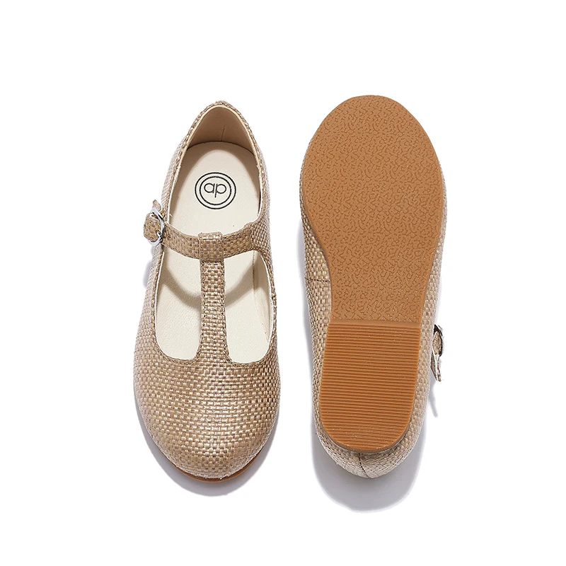 S-AP8-002 Dressy รองเท้าสําหรับเด็กทารกคุณภาพรองเท้าหนังสีชมพูสีน้ําตาล Burlap สําหรับฤดูใบไม้ผลิและฤดูร้อนใหม่ยี่ห้อ