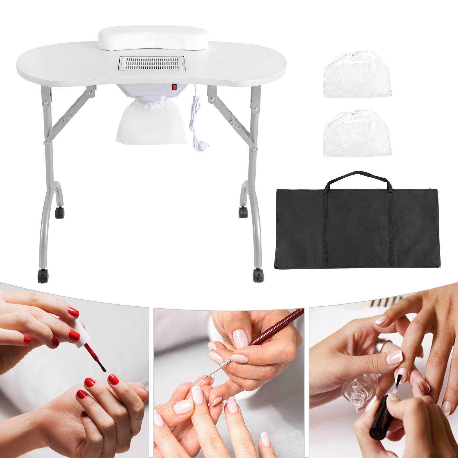 Mesa dobrável para manicure Mesa para manicure com sucção 90 x 40 x 72,5 cm com gaveta Mesa portátil para unhas Cuidados com as unhas