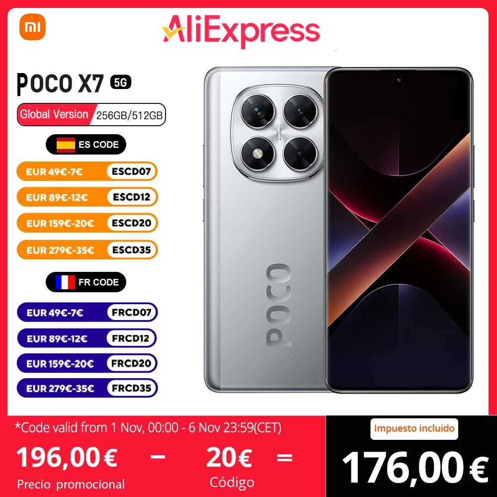 POCO X7 5G 8GB/256GB 12GB/512GB NFC Versión global Teléfono móvil con cargador de la UE