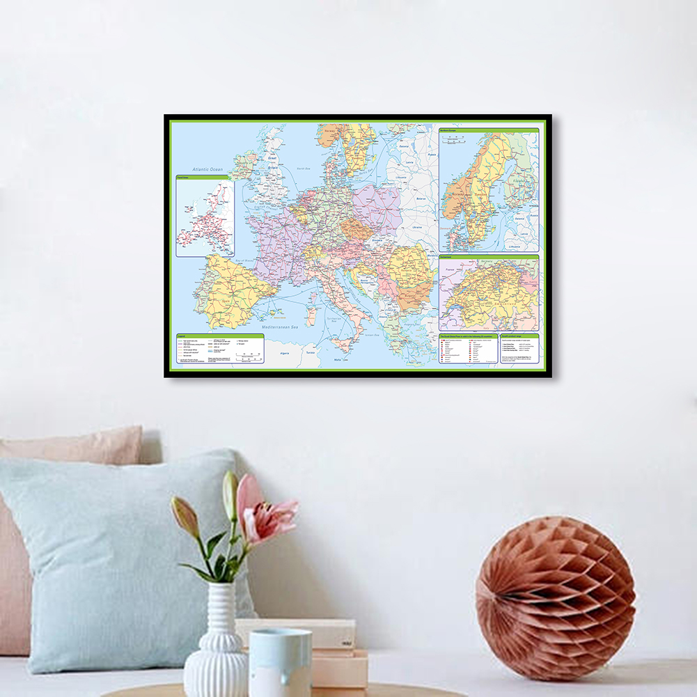 59*42 Cm Các Châu Âu Bản Đồ Chính Trị Với Chi Tiết Trang Treo Tường Trang Trí Tranh Canvas Dùng Học Lớp Học Nhà trang Trí