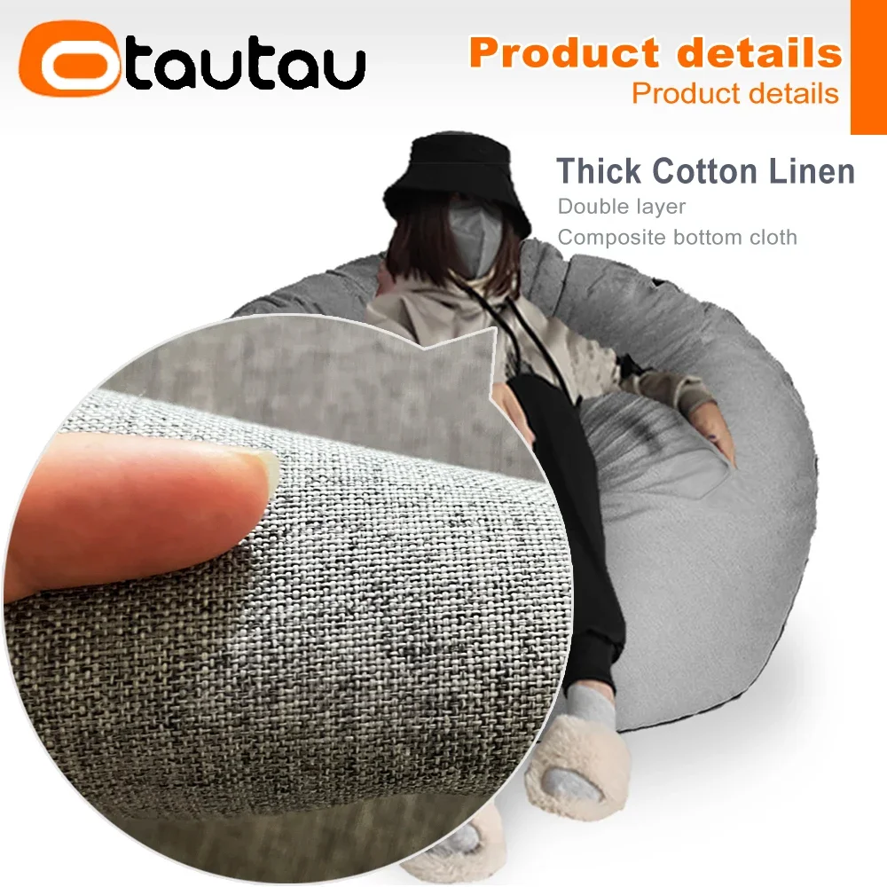 OTAUTAU Filled Bean Bag Sofa with Filler Big Cotton Linen Lazy BeanBag Bedroom Chair Puff Relax Lounge Couch DD002