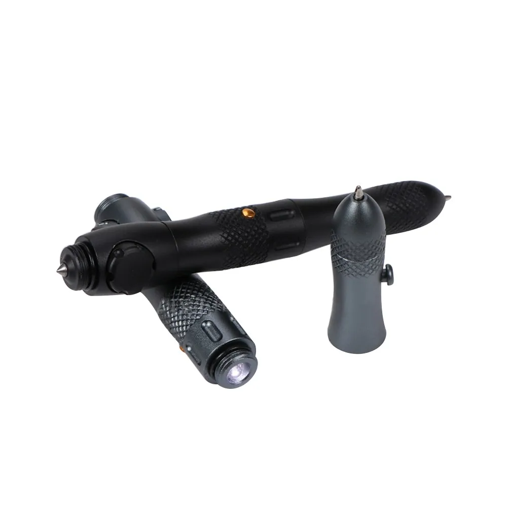 ปากกายุทธวิธีอะลูมินัมอัลลอย Multi-Function Decompression ปลายนิ้ว Gyro ปากกา Light Broken Window Survival Anti-Wolf อุปกรณ์