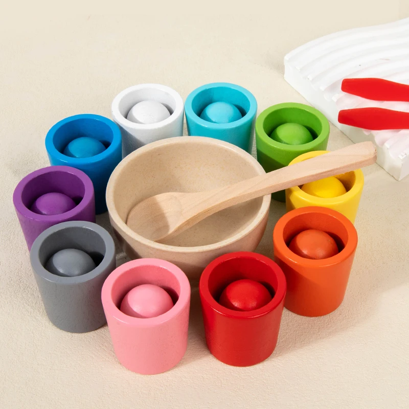 Montessori Color Sorting Toys Color Matching Sensory Game Wooden Peg Dolls in Cups Early Education Learning Toys For Toddler 3+