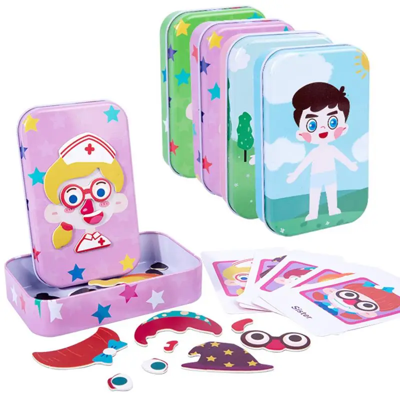แม่เหล็ก 3D ปริศนาเด็กแต่งตัว Expression Travel ดีบุกกล่องจิ๊กซอว์เกมการศึกษาจินตนาการของเล่นของขวัญสําหรับหญิง