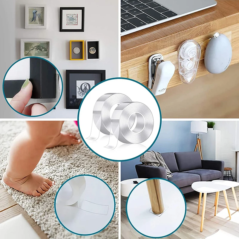 Cinta adhesiva Nano de doble cara, cinta de silicona resistente al agua, cinta adhesiva de montaje resistente para póster, accesorios de baño y cocina