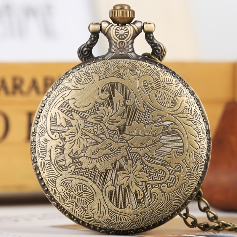 Vintage Bronze Leaf Pattern Design Quartz Movement Pocket Watch,With 80CM Necklace Pendant ,Great Gift Watch for Women and Men