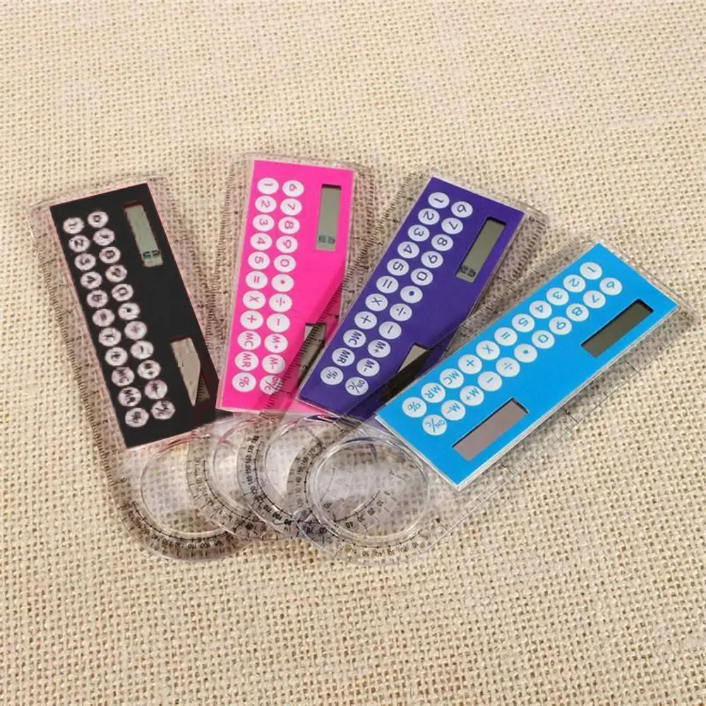 Mini calculadora de regla transparente Solar multifunción, práctica y Universal, con lupa, útiles escolares para estudiantes para oficina