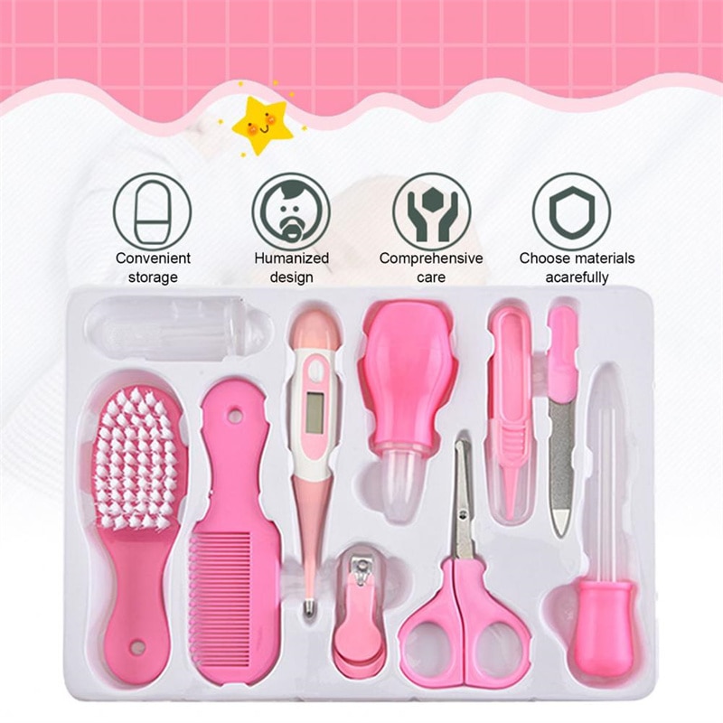 10 pçs/set kit de cuidados de saúde do bebê crianças unhas cabelo cuidados de saúde termômetro aliciamento escova clipper mordedor escova de dentes do bebê Essentials