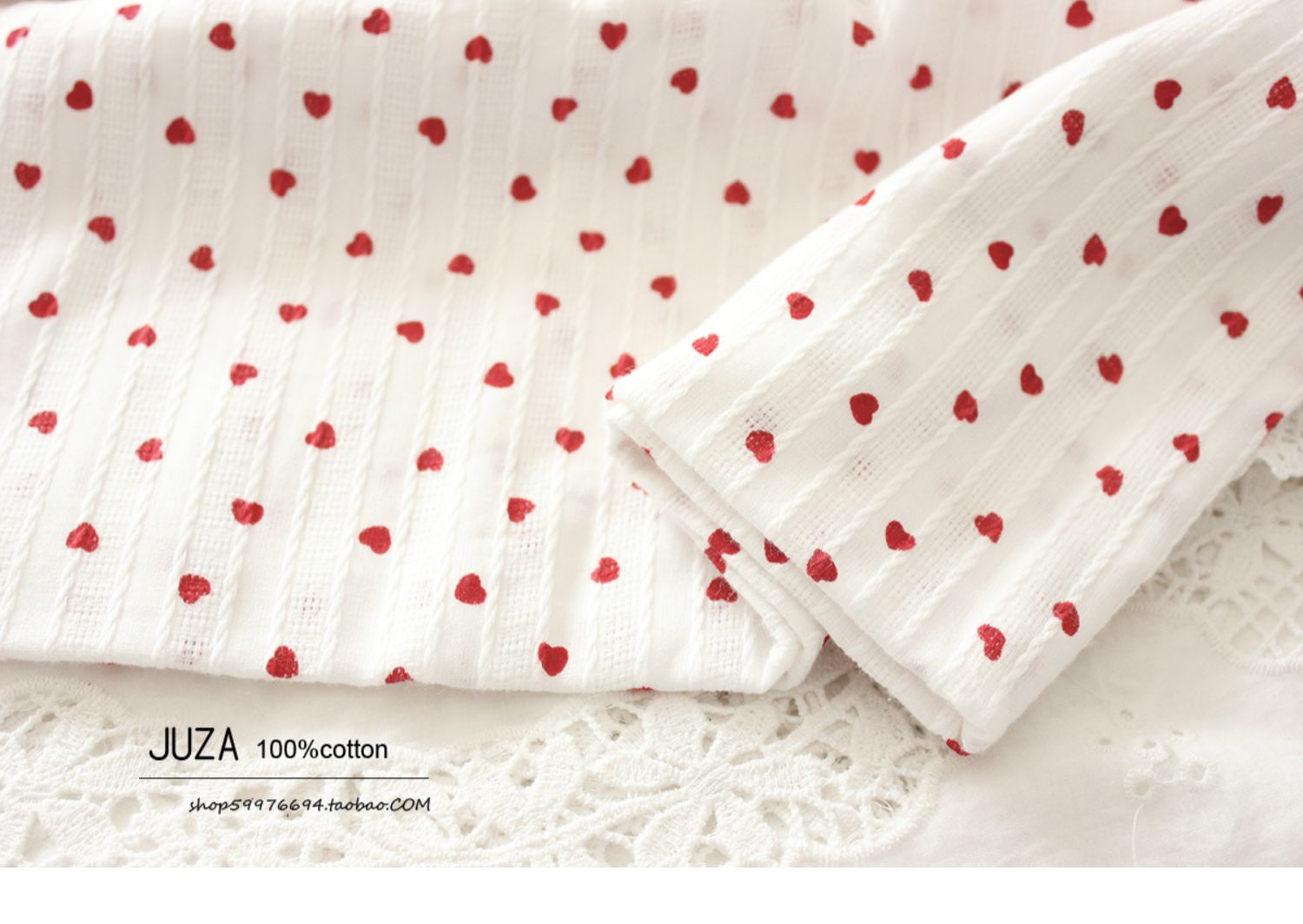 Tela de camisa de corazón pequeño rojo con bordado de flores de algodón puro, tela DIY, 145x50cm