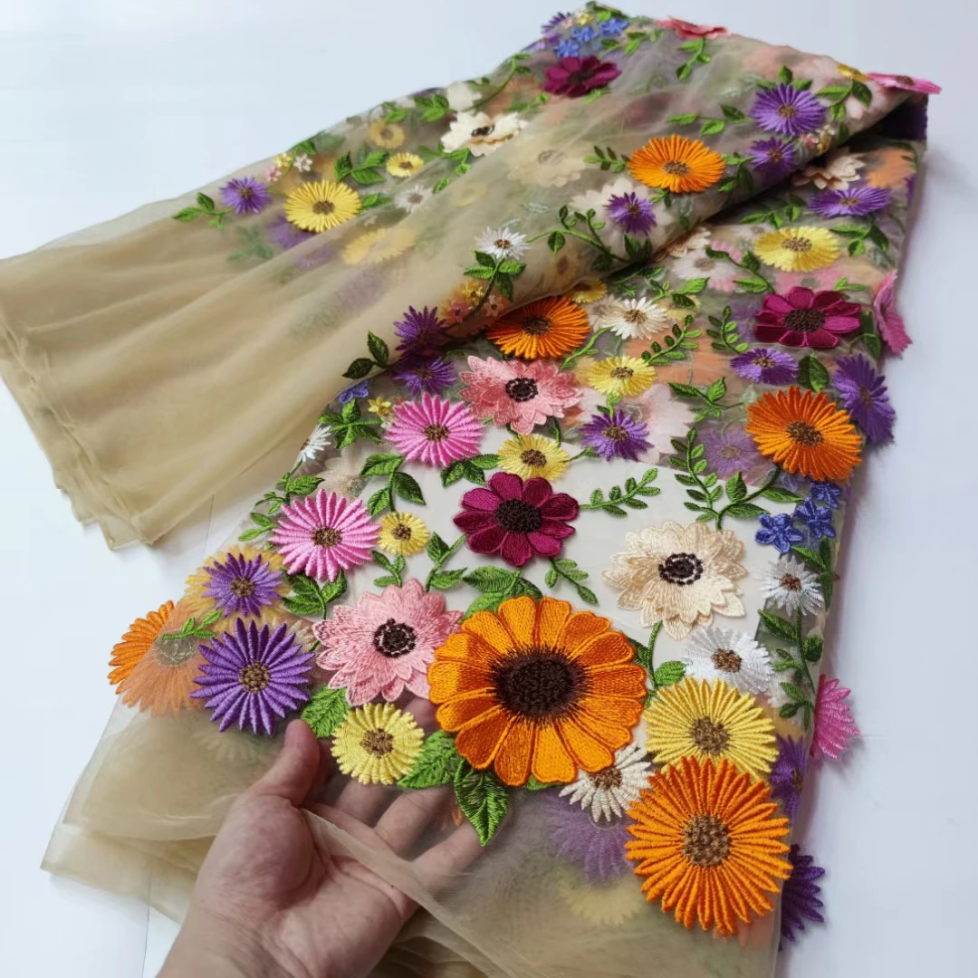 Lo último en tela de encaje de tul africano con apliques 3D muy suaves y elegantes de la mejor calidad para vestido de fiesta de boda NN5339_R