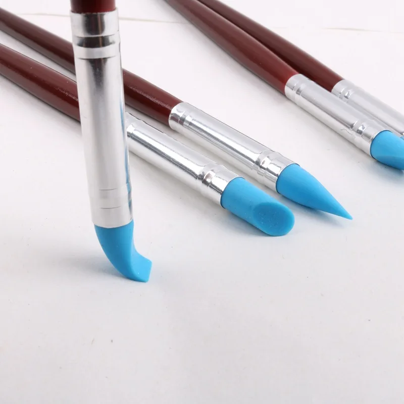 Bộ 5 Cao Su Silicon Đầu Bút Lông Cho Màu Nước Sơn Dầu Định Hình Chạm Khắc Công Cụ Điêu Khắc Đất Sét Dụng Cụ
