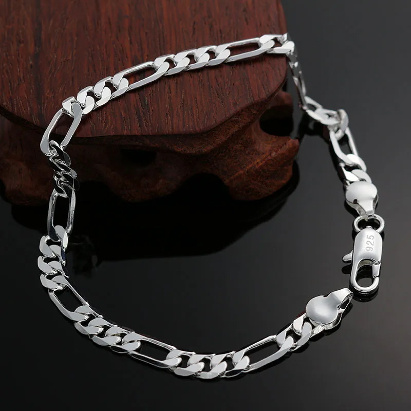 Pulseras de plata de ley 925 con dijes para mujer, cadena Simple fina de 4MM, joyería para regalos de boda y Navidad