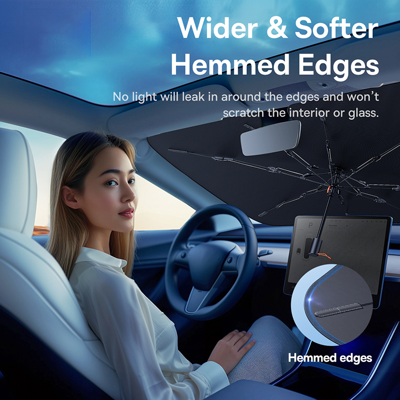 Baseus フロントガラス サンシェード 傘 かがりエッジ カバー プロテクター パラソル 車 夏 日焼け防止 フロントウィンドウ サンシェード