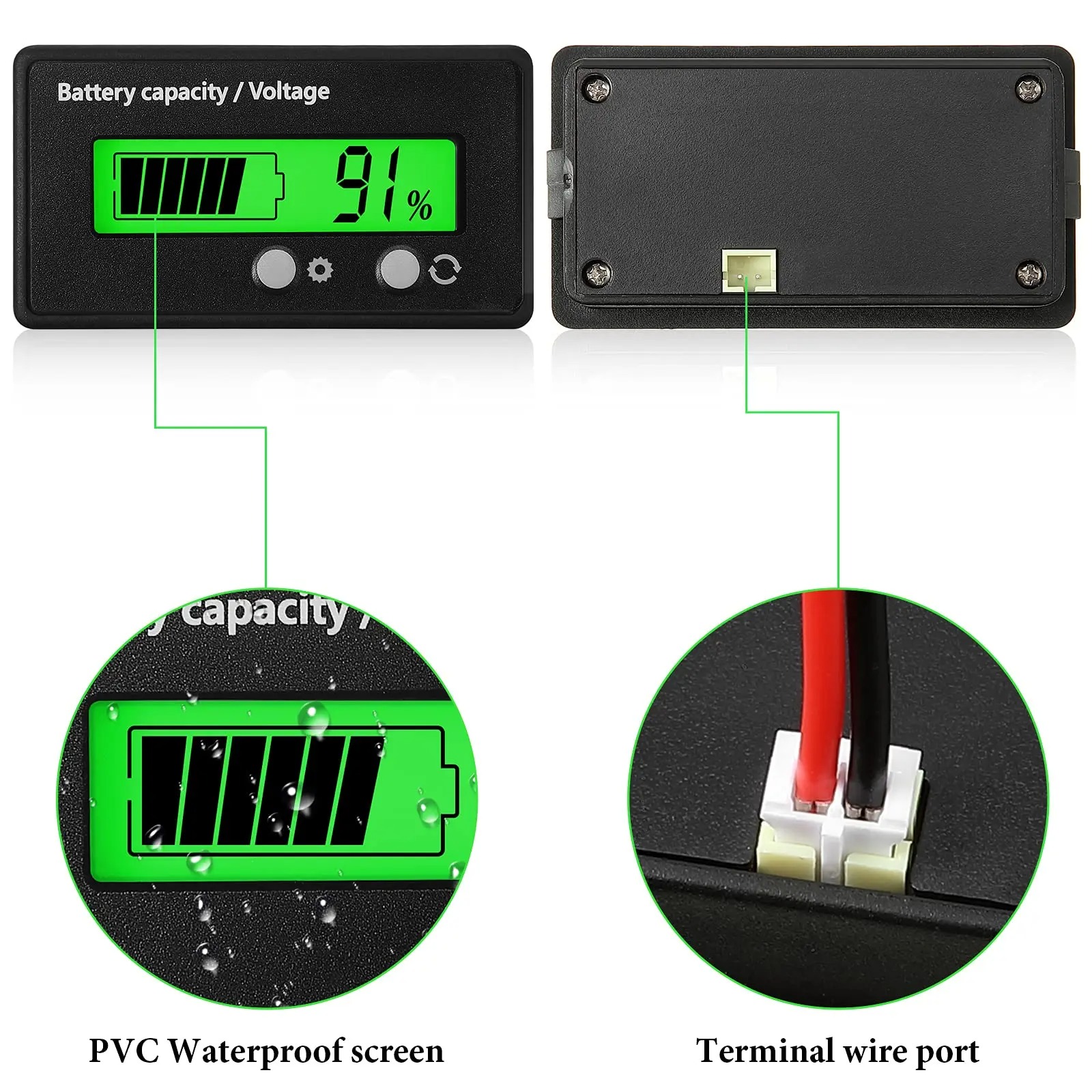 DC 12V 24V 36V 48V 72V Battery Capacity Voltage Meter with Alarm, Battery Capacity Gauge Indicator, Battery Indicator Monitors